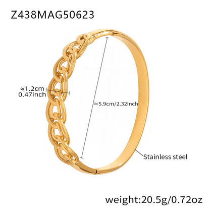 18K gold plated stainless steel chain-pattern bangle spec view, inner diameter 5.9cm, weight 20.5g