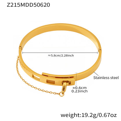 18K gold plated stainless steel chain clasp bracelet spec view, inner diameter 5.8cm, weight 19.2g