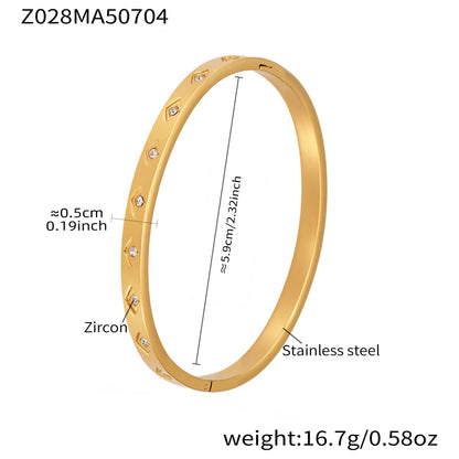 18k gold plated stainless steel diamond zircon bangle spec view, inner diameter 5.9cm, weight 16.7g