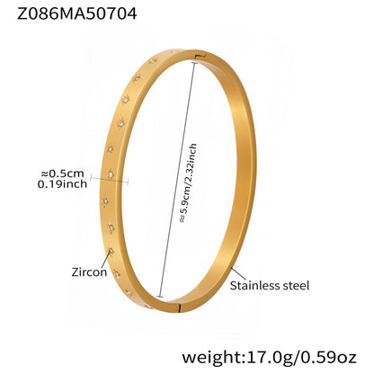 18k gold plated stainless steel full star zircon bangle spec view, inner diameter 5.9cm, weight 17.0g