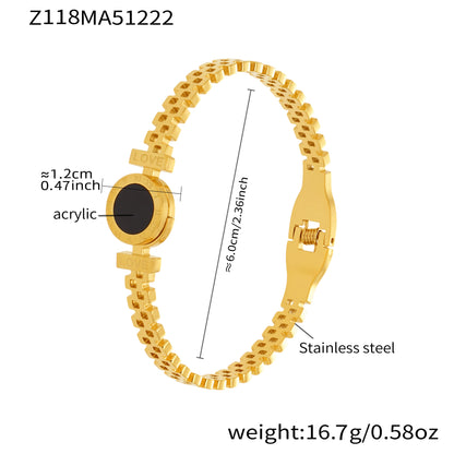18K gold plated stainless steel LOVE acrylic bangle spec view, inner diameter 6.0cm, weight 16.5g