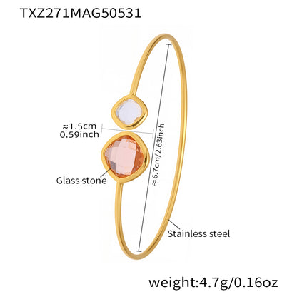 18k gold plated stainless steel orange-white glass stone bangle spec view, inner diameter 6.7cm, weight 4.7g