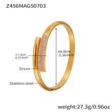 18K gold plated stainless steel bracelet (Z456MAG50703), 1.3cm pink zircon detail, inner diameter 6cm, weight 27.3g