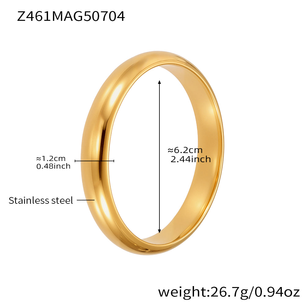 18K gold plated stainless steel plain bangle spec view, inner diameter 6.2cm, weight 26.7g