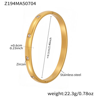 18k gold plated stainless steel square zircon bangle spec view, inner diameter 6.1cm, weight 22.3g