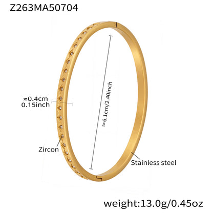 18k gold plated stainless steel thin full zircon bangle spec view, inner diameter 6.1cm, weight 13.0g