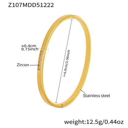 18K gold plated stainless steel thin zircon bangle spec view, inner diameter 6.0cm, weight 12.5g