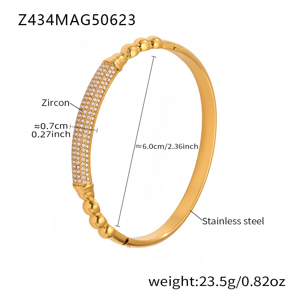 18K gold plated stainless steel white zircon bangle spec view, inner diameter 6.0cm, weight 23.5g