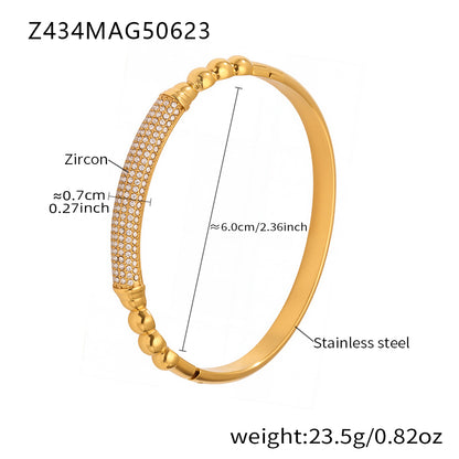 18K gold plated stainless steel white zircon bangle spec view, inner diameter 6.0cm, weight 23.5g