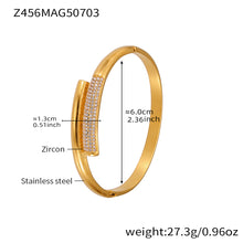 18K gold plated stainless steel bracelet (Z456MAG50703), 1.3cm white zircon detail, inner diameter 6cm, weight 27.3g