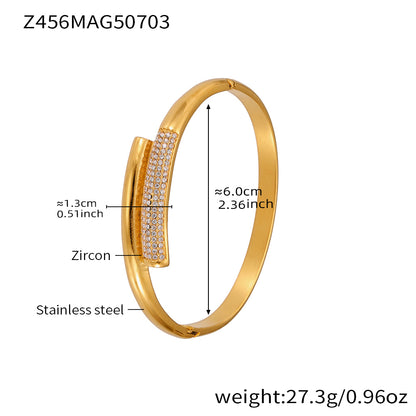 18K gold plated stainless steel bracelet (Z456MAG50703), 1.3cm white zircon detail, inner diameter 6cm, weight 27.3g