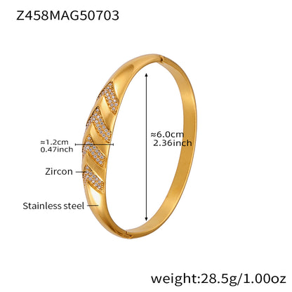 18K gold plated stainless steel bracelet (Z458MAG50703), 1.2cm white zircon herringbone detail, inner diameter 6cm, weight 28.5g