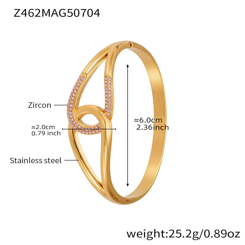 18K gold plated stainless steel pink zircon bangle spec view, inner diameter 6.0cm, weight 25.2g