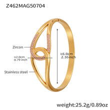 18K gold plated stainless steel pink zircon bangle spec view, inner diameter 6.0cm, weight 25.2g