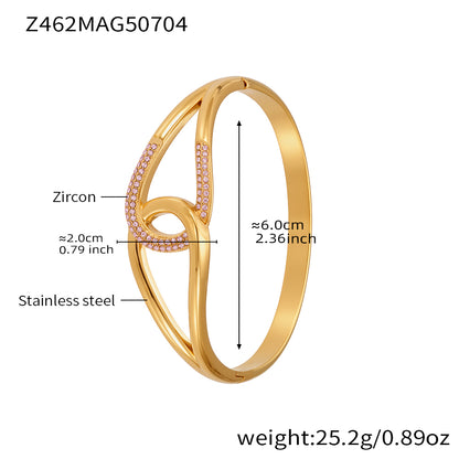 18K gold plated stainless steel pink zircon bangle spec view, inner diameter 6.0cm, weight 25.2g
