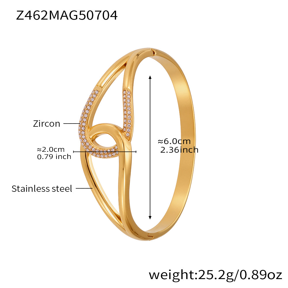 18K gold plated stainless steel white zircon bangle spec view, inner diameter 6.0cm, weight 25.2g