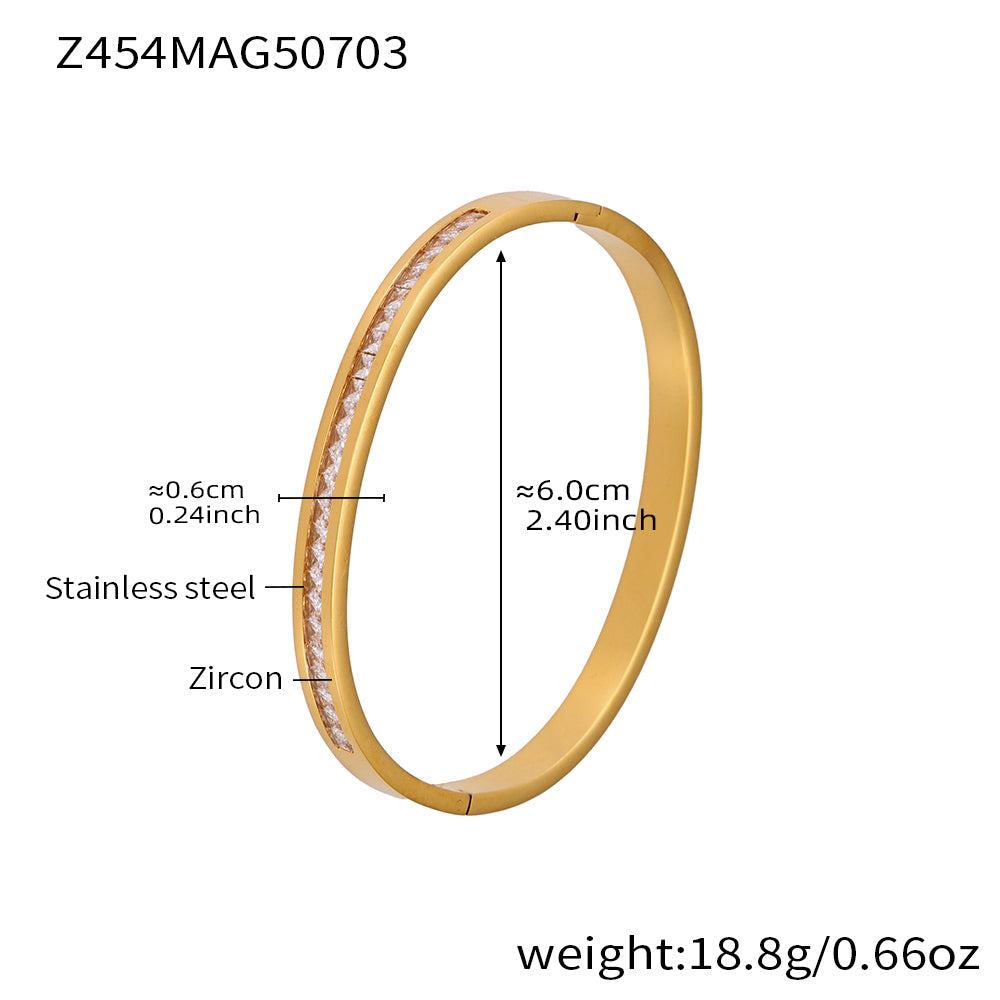 18K gold plated stainless steel bracelet (Z454MAG50703), 0.6cm zircon detail, inner diameter 6cm, weight 18.8g
