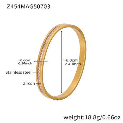 18K gold plated stainless steel bracelet (Z454MAG50703), 0.6cm zircon detail, inner diameter 6cm, weight 18.8g
