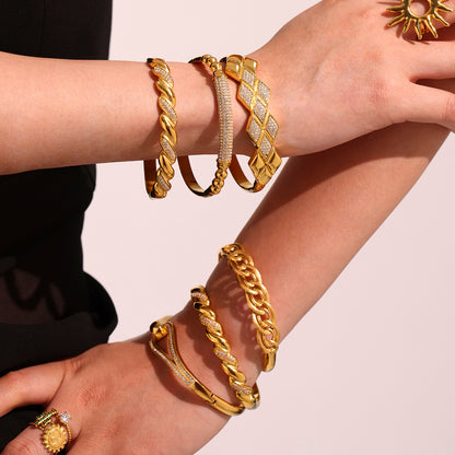 Model stacking 18K gold plated stainless steel zircon bangles, high-end INS style accessory