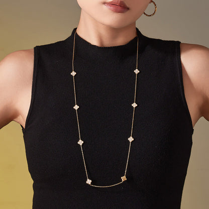 18K PVD gold plated 316L stainless steel CZ flower station long necklace