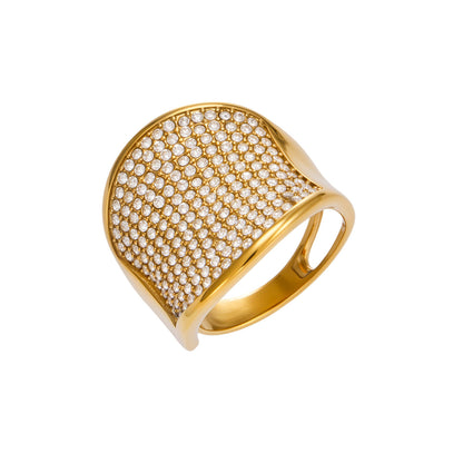 18K PVD gold CZ wide band statement ring made with 316L stainless steel for wholesale ring buyers