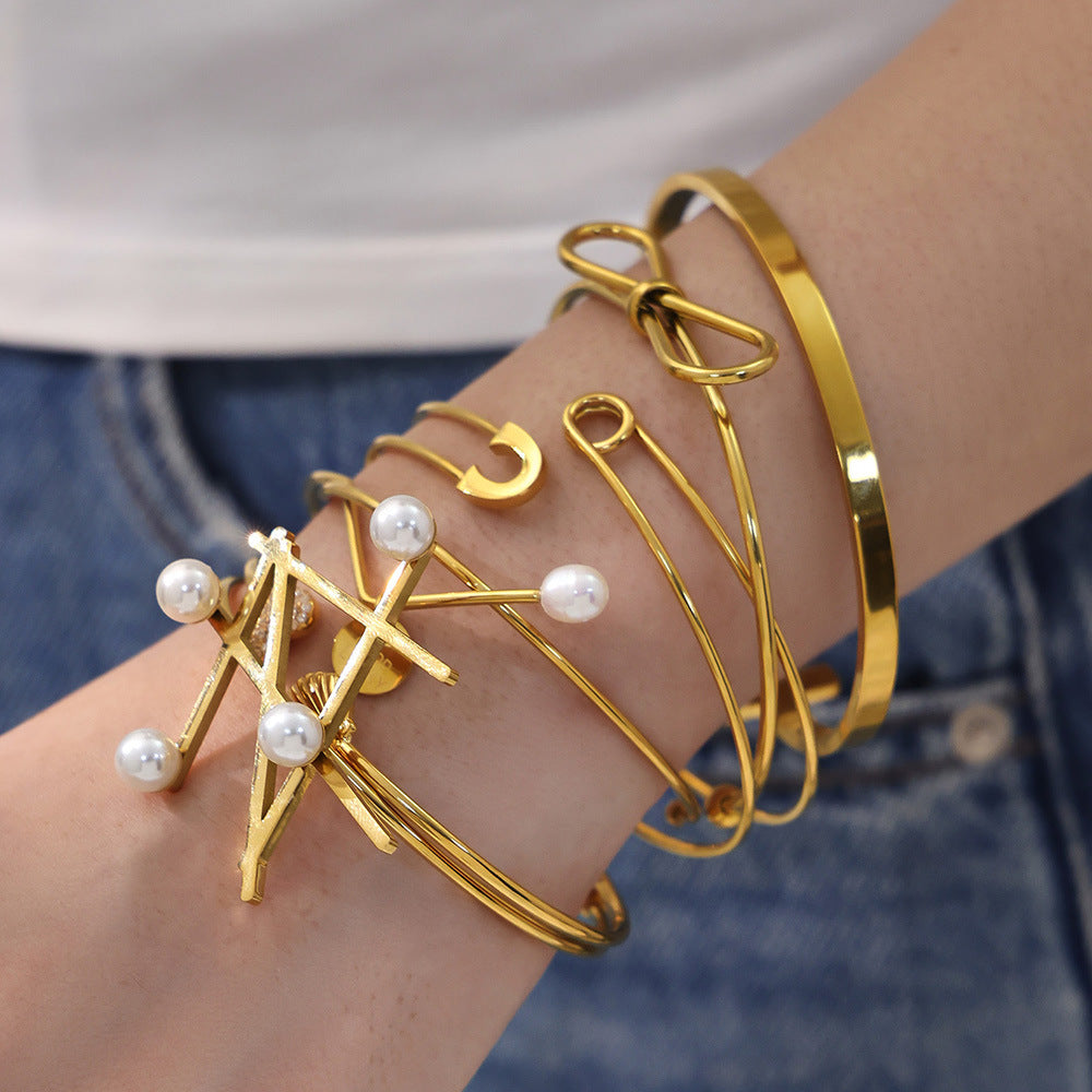 316L Stainless Steel Minimalist Geometric Open Bangle Set