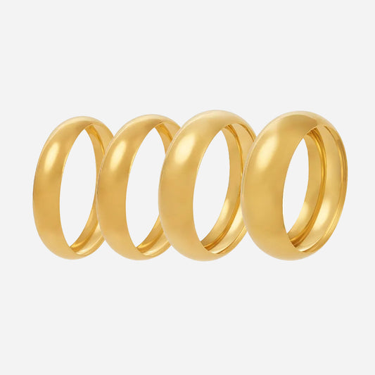 18k pvd gold plated stainless steel glossy wide cuff bracelet set, smooth rounded design, minimalist bold jewelry