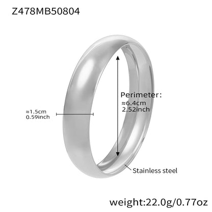 polished silver stainless steel wide cuff bracelet 1.5cm width, spec view with perimeter weight details