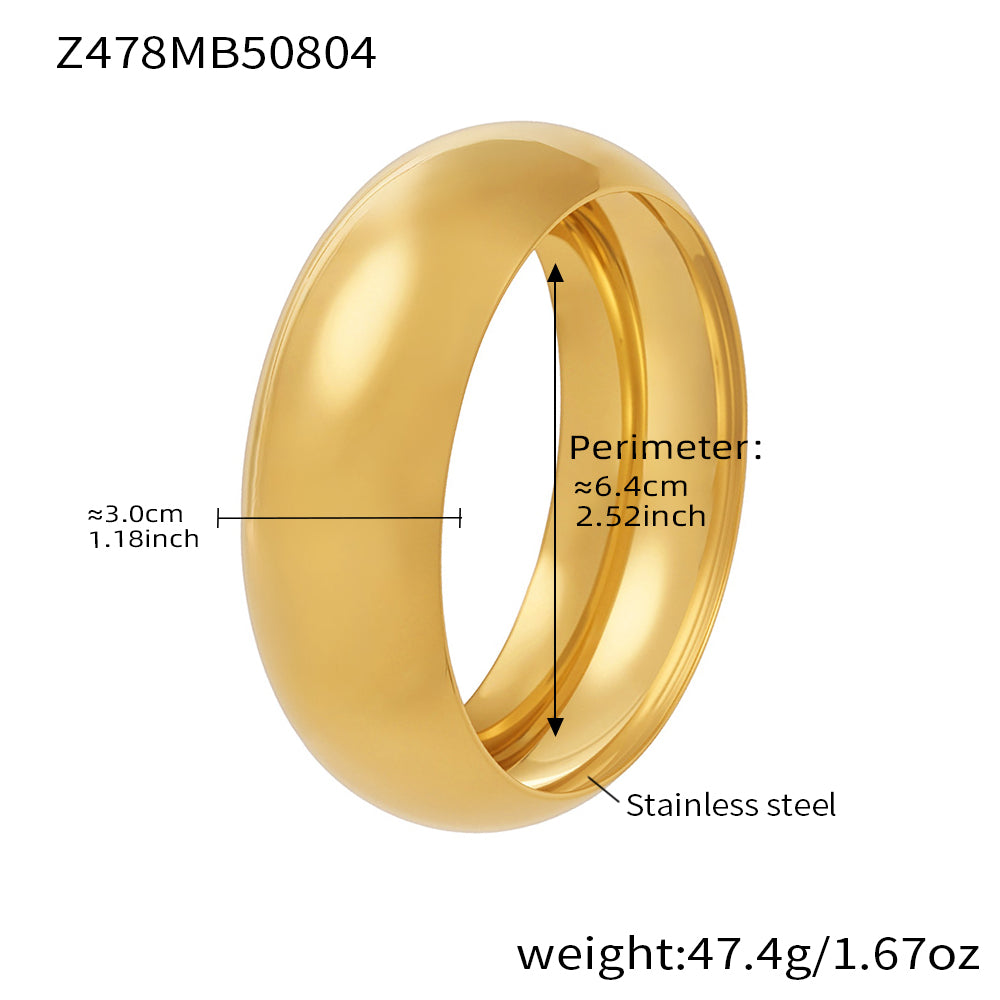 18k gold plated stainless steel wide cuff bracelet 3.0cm width, spec view with perimeter weight details