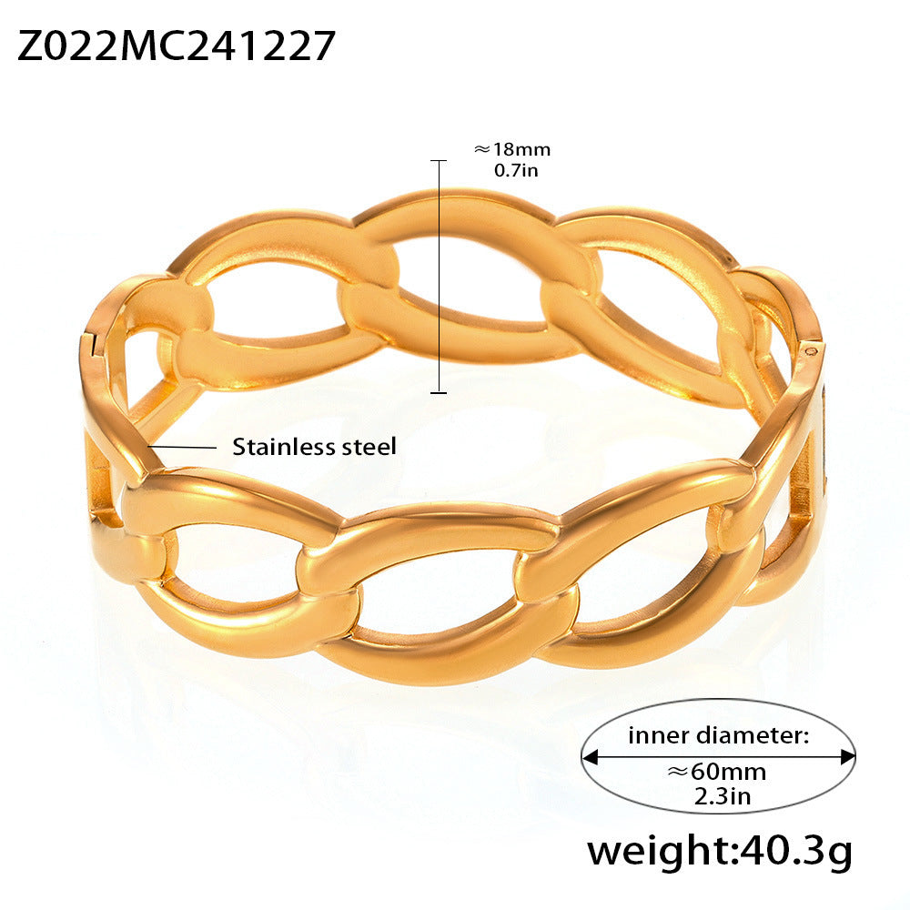 18K real gold PVD plated bangle (Z022MC241227), chain design, inner diameter 60mm, weight 40.3g
