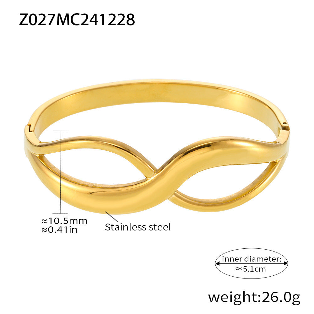 18K real gold PVD plated bangle (Z027MC241228), infinity design, inner diameter 5.1cm, weight 26.0g