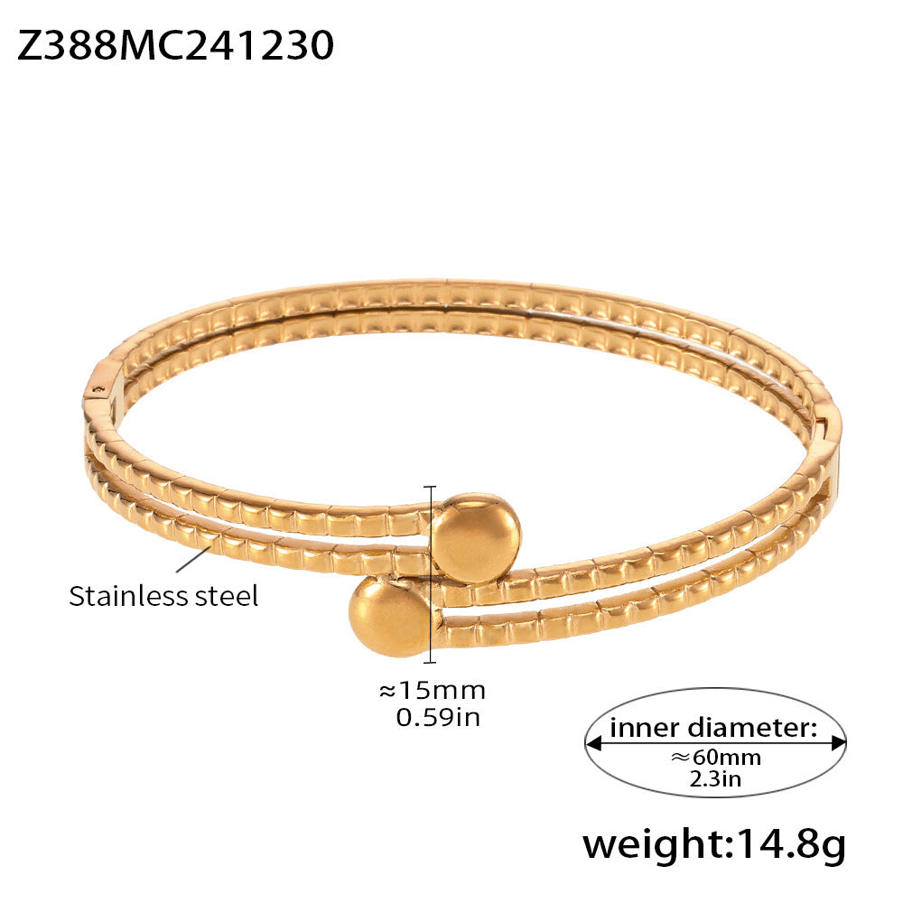 18K real gold PVD plated bangle (Z388MC241230), double loop design, inner diameter 60mm, weight 14.8g