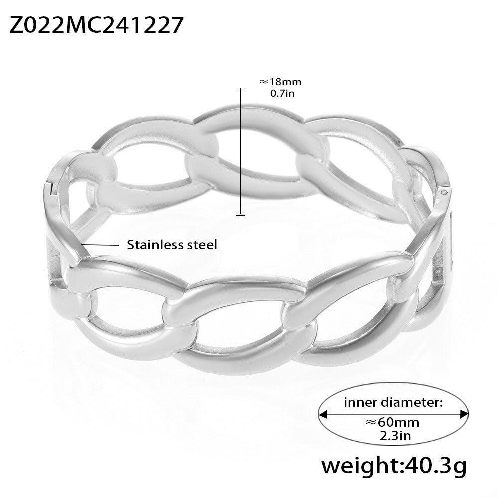 Silver stainless steel bangle (Z022MC241227), chain design, inner diameter 60mm, weight 40.3g