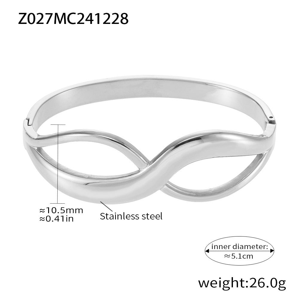Silver stainless steel bangle (Z027MC241228), infinity design, inner diameter 5.1cm, weight 26.0g