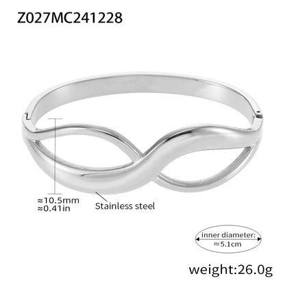 Silver stainless steel bangle (Z027MC241228), infinity design, inner diameter 5.1cm, weight 26.0g