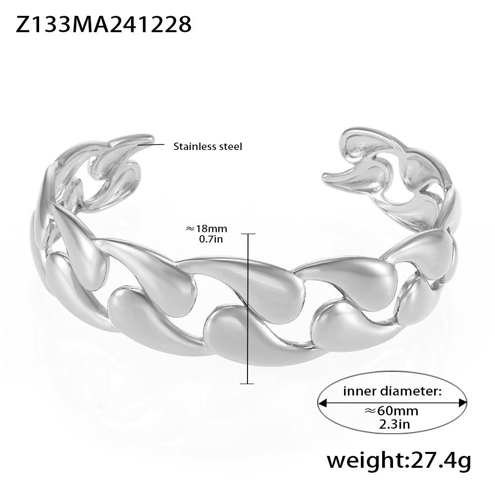 Silver stainless steel bangle (Z133MA241228), chain link design, inner diameter 60mm, weight 27.4g
