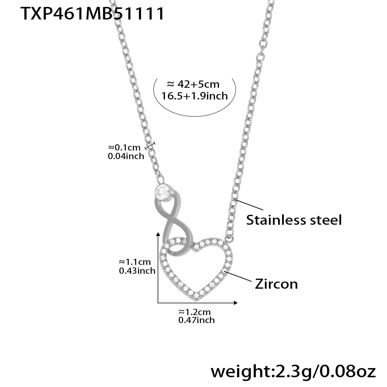 316L Stainless Steel Infinity Heart Zirconia Bracelet & Necklace