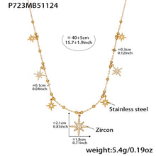 316L Stainless Steel 18K Gold PVD Starburst Pavé Zircon Pendant Necklace