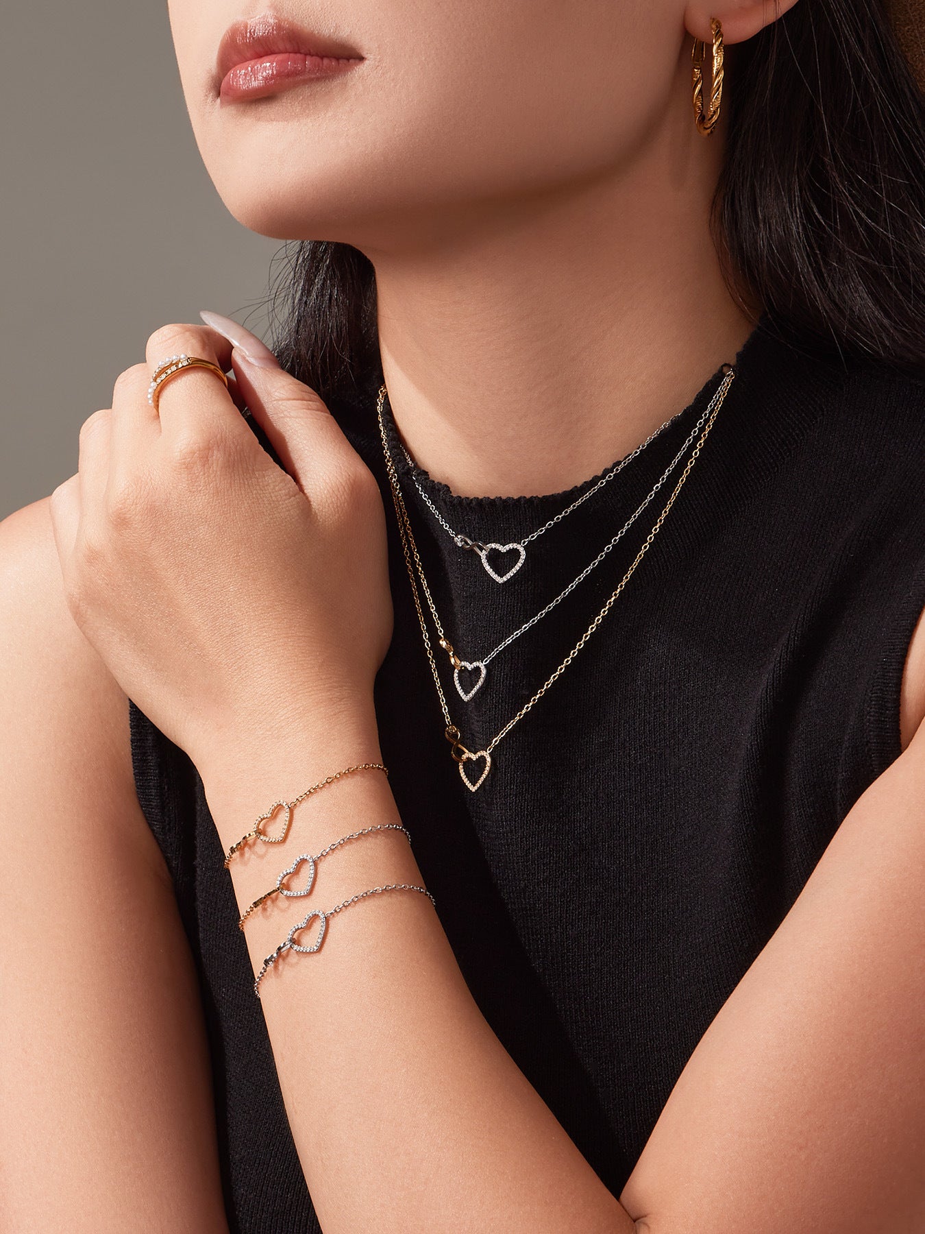 316L Stainless Steel Infinity Heart Zirconia Bracelet & Necklace