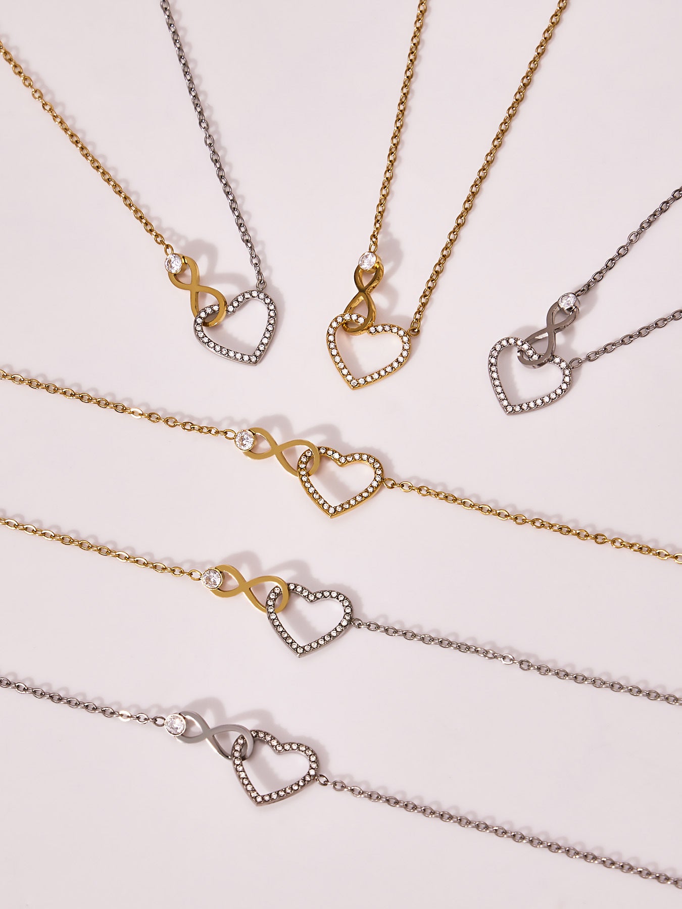316L Stainless Steel Infinity Heart Zirconia Bracelet & Necklace
