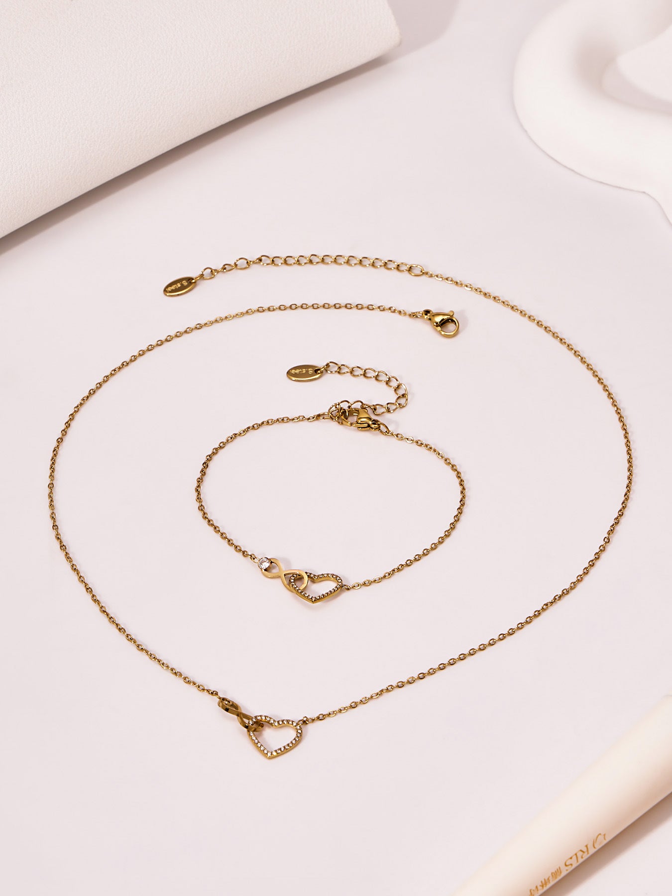 316L Stainless Steel Infinity Heart Zirconia Bracelet & Necklace