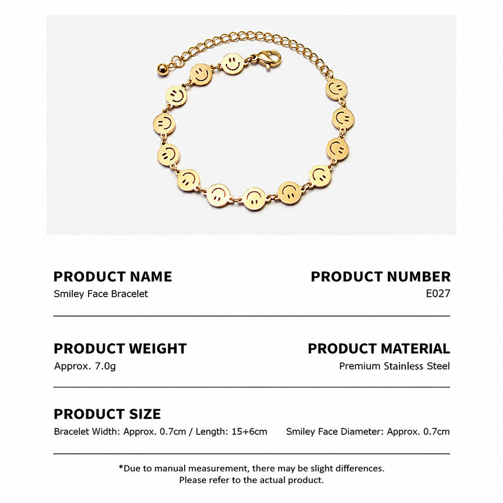 316L Stainless Steel 18K PVD Gold Minimalist Smiley Face Bracelet