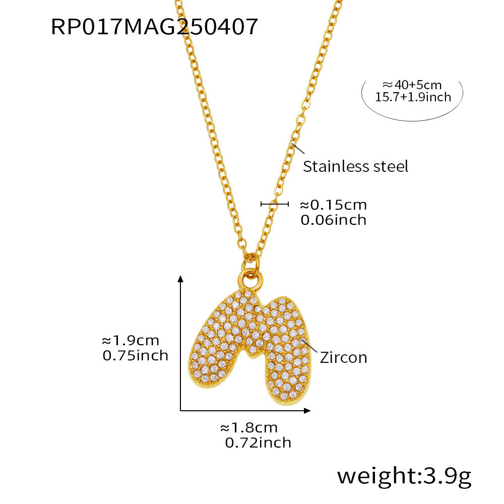 Gold letter N initial necklace size card in 316L stainless steel by Miduoduo Jewelry for personalized jewelry buyers