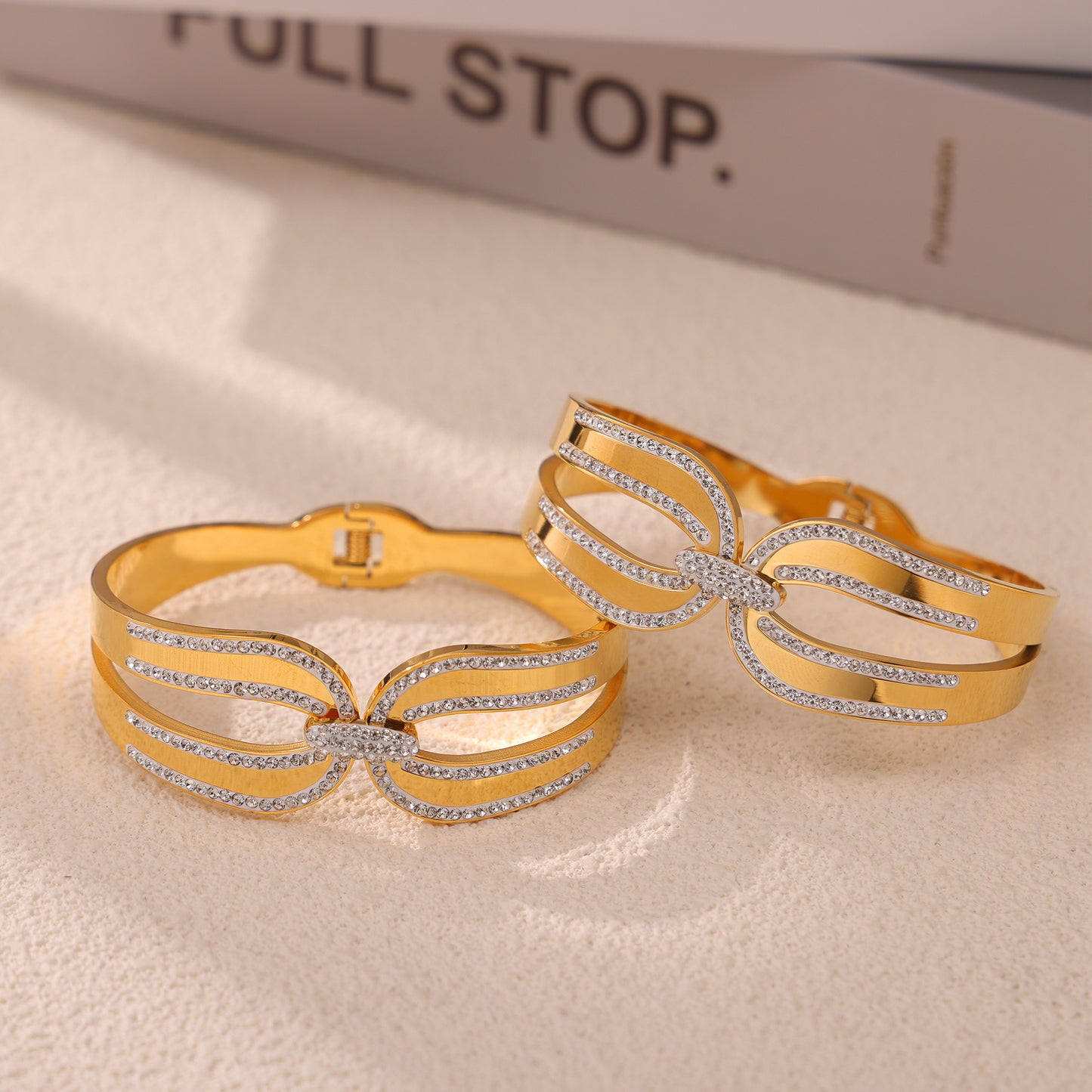 316L Stainless Steel 18K PVD Gold Double Layer Zircon Bangle made with 316L stainless steel and 18K PVD gold finish for wholesale jewelry buyers - image 11