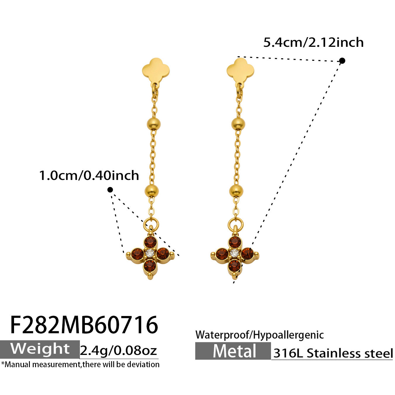 316L Stainless Steel 18K PVD Gold Clover Zircon Earrings made with 316L stainless steel and 18K PVD gold finish for wholesale jewelry buyers - image 12