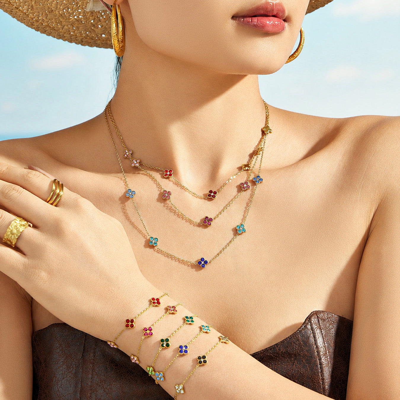 316L Stainless Steel 18K PVD Gold Clover Zircon Necklace and Bracelet Collection made with 316L stainless steel and 18K PVD gold finish for wholesale jewelry buyers - image 12