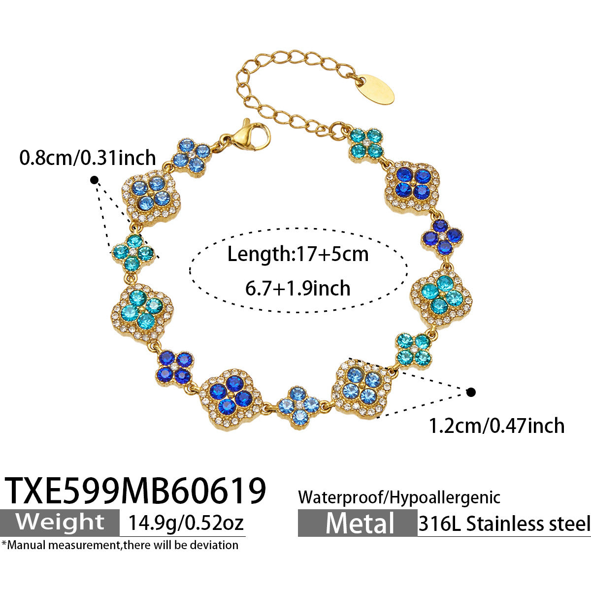 316L Stainless Steel 18K Gold PVD Full Zircon Four Leaf Clover Jewelry Set - Four Leaf Clover Full Zircon Luxury Gold Jewelry Colorful Zircon Necklace Bracelet Earrings Wholesale Stainless Steel Jewelry - Sensitive Skin Friendly - Detail 13