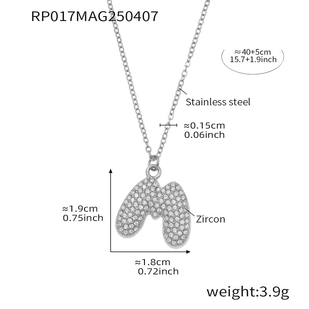 Steel letter M initial necklace size card in 316L stainless steel by Miduoduo Jewelry for personalized jewelry buyers