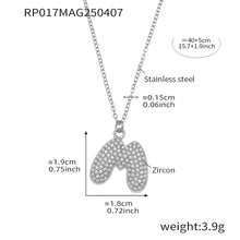 Steel letter M initial necklace size card in 316L stainless steel by Miduoduo Jewelry for personalized jewelry buyers