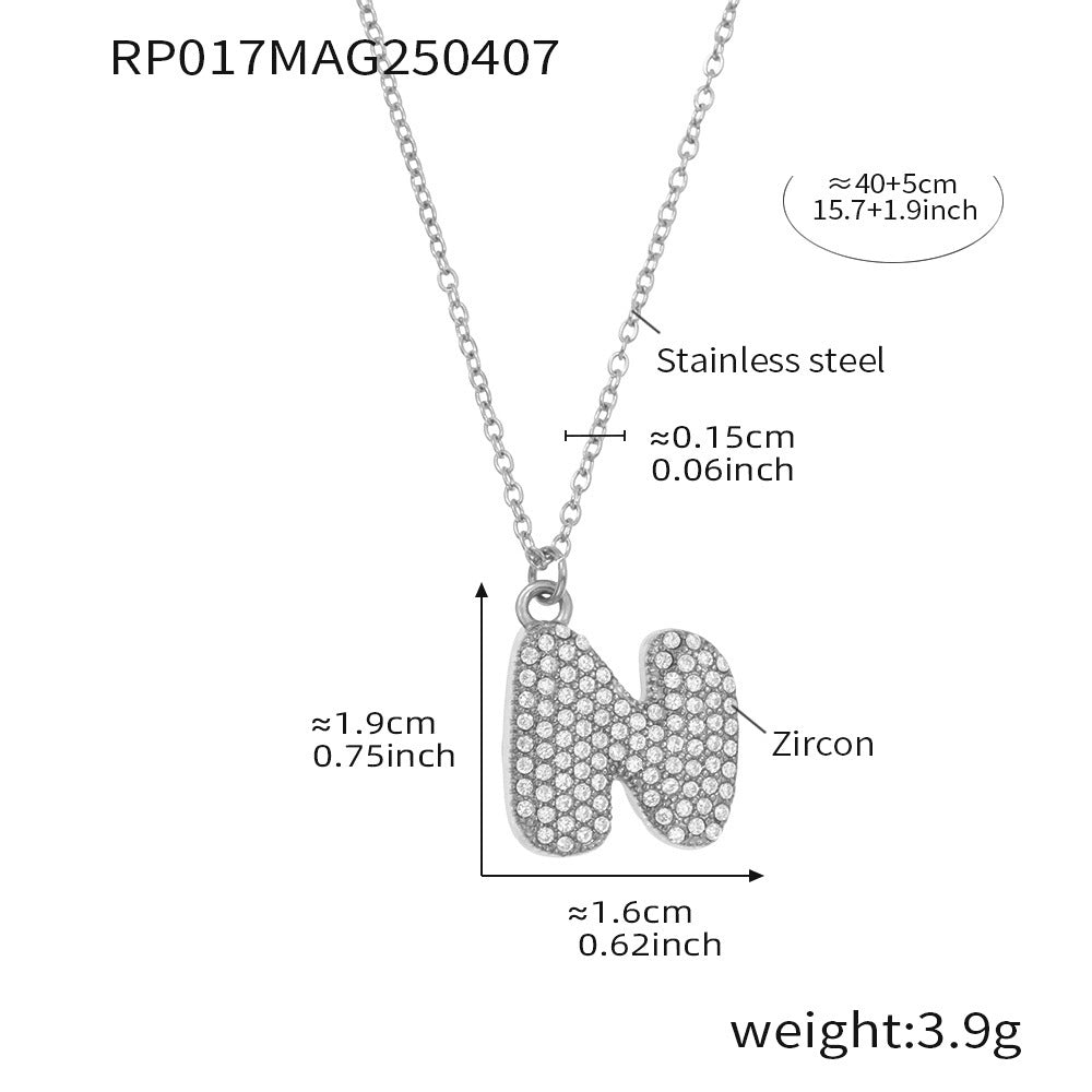 Steel letter N initial necklace size card in 316L stainless steel by Miduoduo Jewelry for personalized jewelry buyers